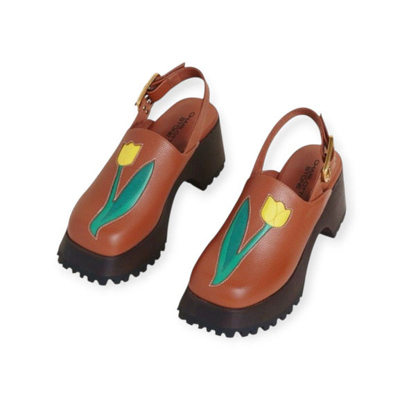 Charlotte Stone Shoes - Charlotte Stone x Lorien Stern Darren Brown Luggage Tulip Clogs Shoes Size 7